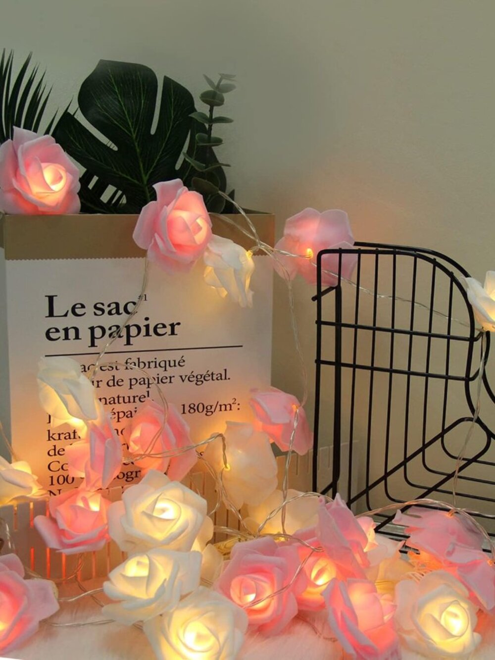15FT 30LED Rose Flower Garland Fairy Light Holiday Party Room Décor